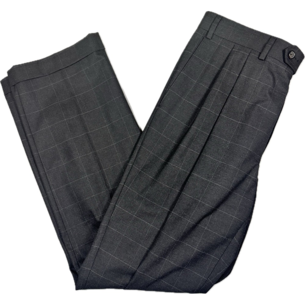 Ralph Lauren Dress Pants Mens 36x32 Grey Excellent Pleated Windowpane Trousers